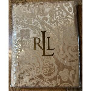 New! Ralph Lauren Paisley Wheat 70” Round Tablecloth Cotton Poly Blend